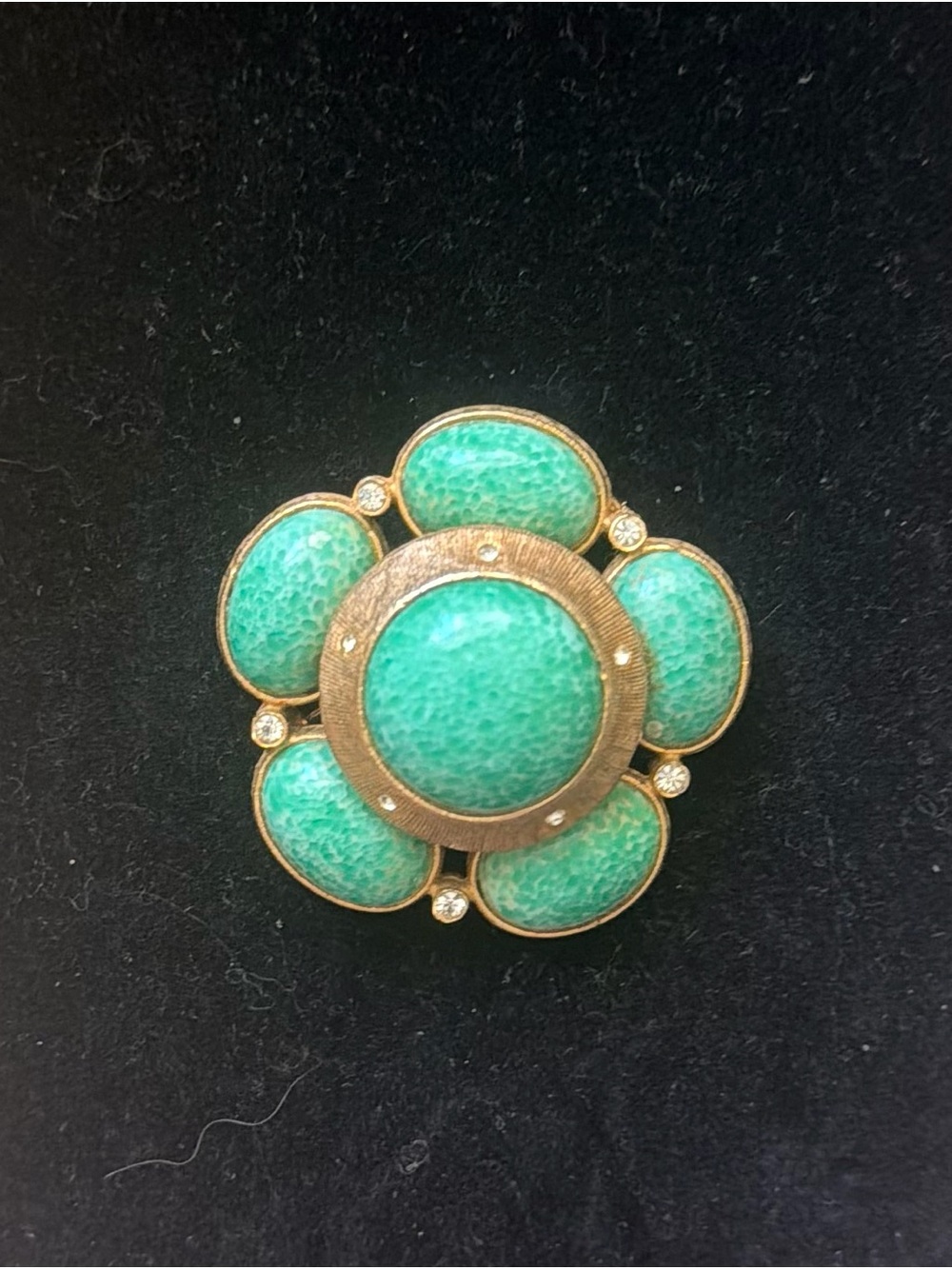 Turquoise Enamel Flower Brooch with Gold-Tone Accents